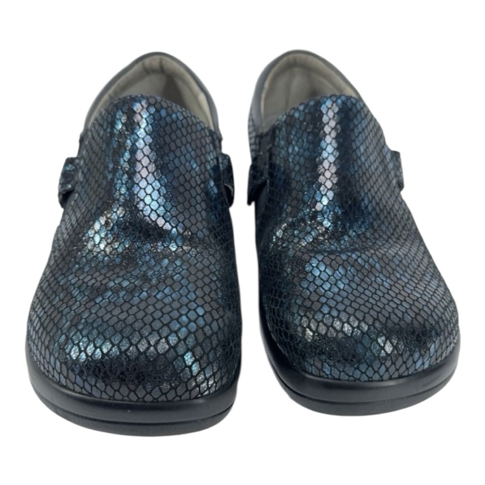 Alegria Kara Slip-On Black Blue Iridescent Leather Clogs - Picture 2 of 14